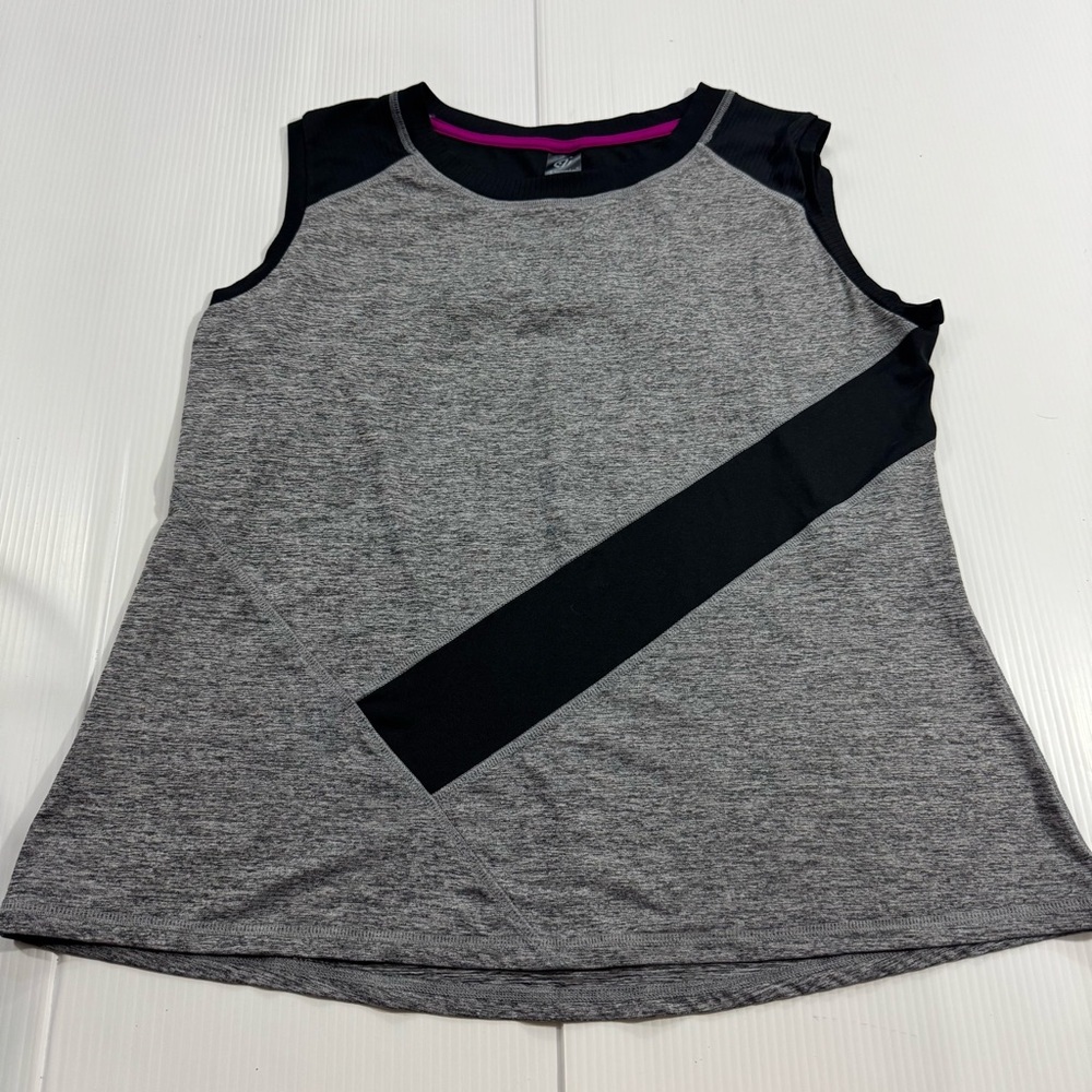 306. Women’s Champion Heather Gray Tank with Black Stripes (L)